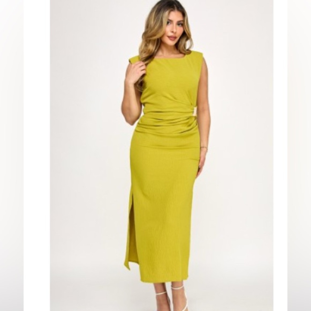#348 Lime Sleeveless Dress with gold embellishment